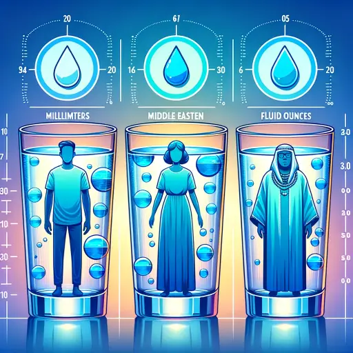 Vector illustration of a hydration chart under the title 'Daily Water Intake Guide for Optimal Hydration', with clear, vibrant visuals of water glasse