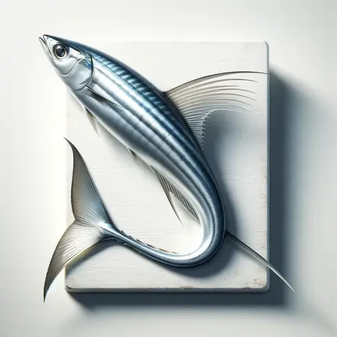 A realistic image of a fresh hairtail fish (also known as cutlassfish or largehead hairtail), displayed on a clean white background. The fish should b.webp